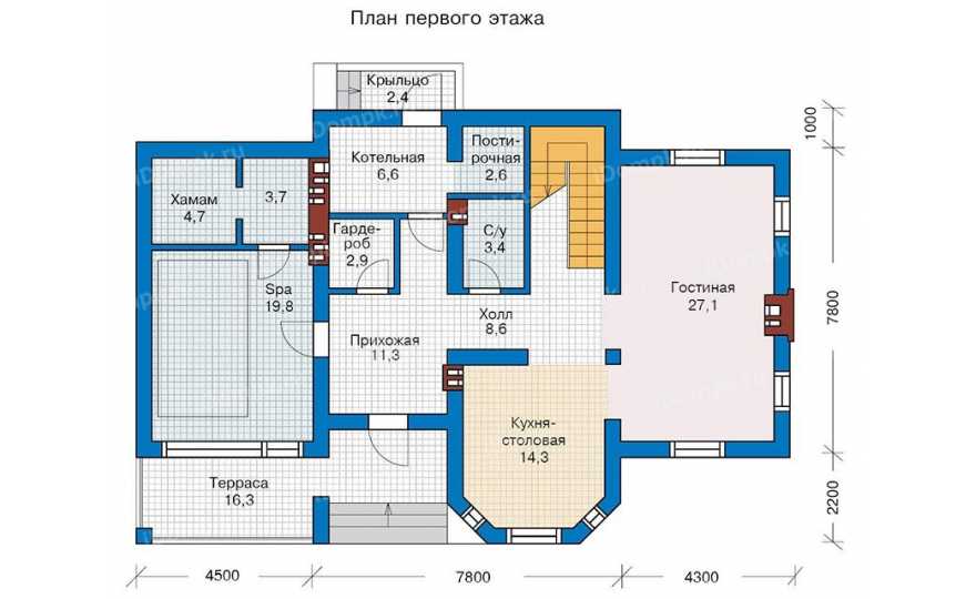 Планировка 1-го этажа проекта id261ge