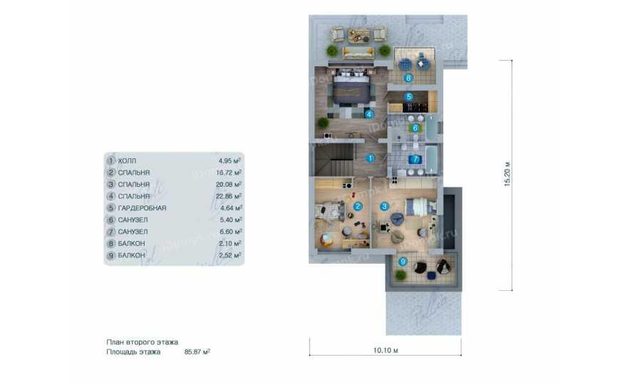 Планировка 2-го этажа проекта p2625ge