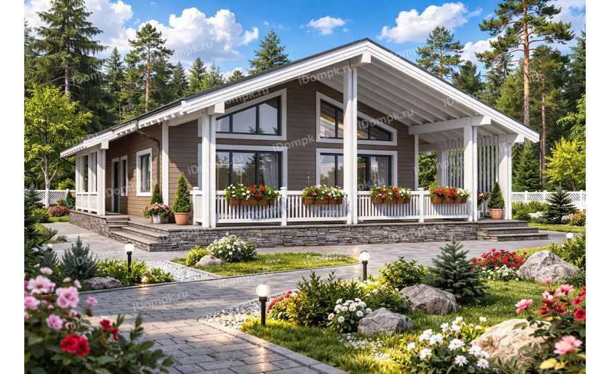 Проект одноэтажного дома до 130 кв с 3 спальнями и большой террасой