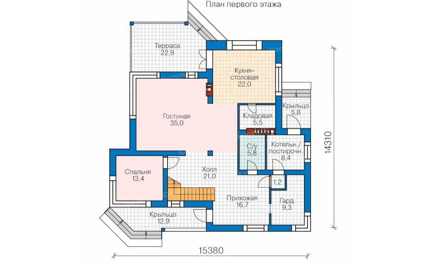 Планировка 1-го этажа проекта id046kh