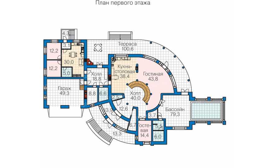 Планировка 1-го этажа проекта id166mk