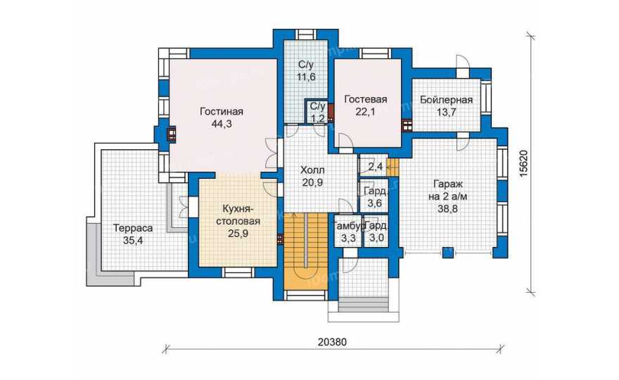 Планировка 1-го этажа проекта id207kr