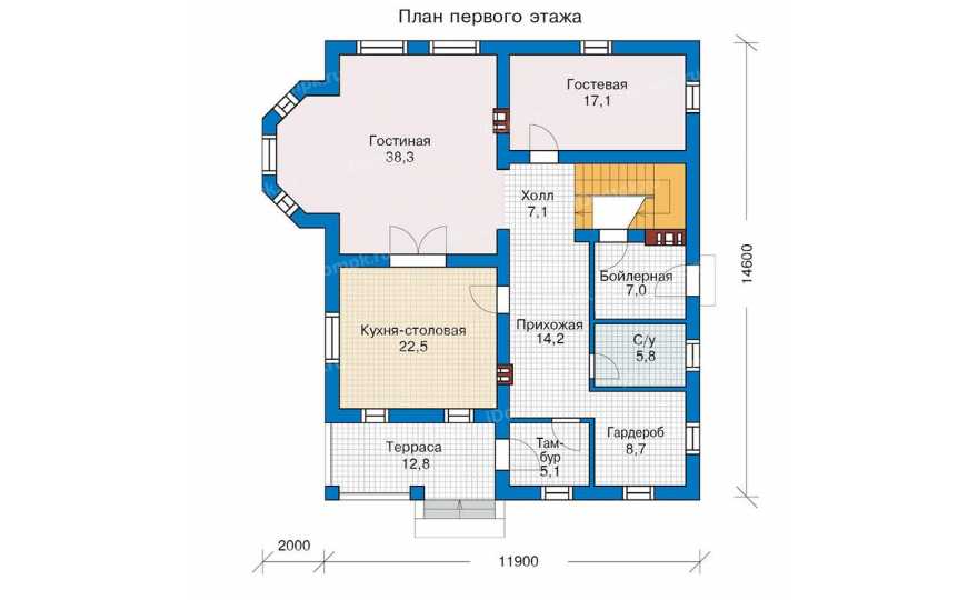 Планировка 1-го этажа проекта id215kam