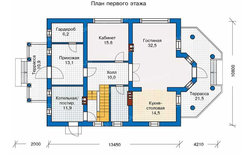 Планировка 1-го этажа проекта id249kcl
