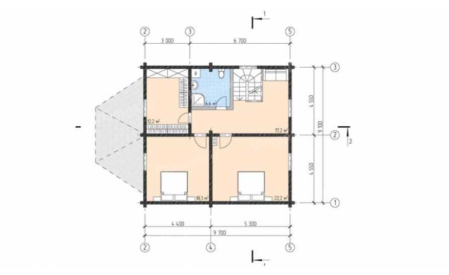 Планировка 2-го этажа проекта p1077wb