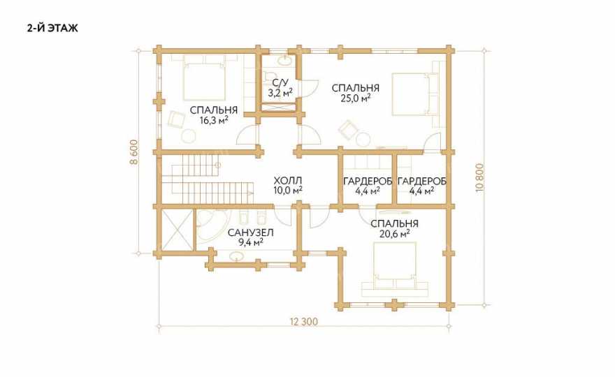 Планировка 2-го этажа проекта p1096wb