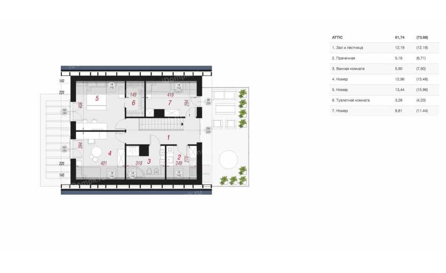 Планировка 2-го этажа проекта p1128ge