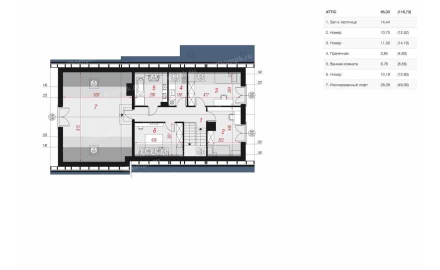Планировка 2-го этажа проекта p1301ge
