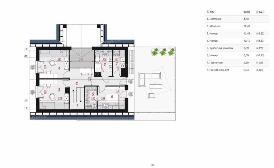 Планировка 2-го этажа проекта p1308ge