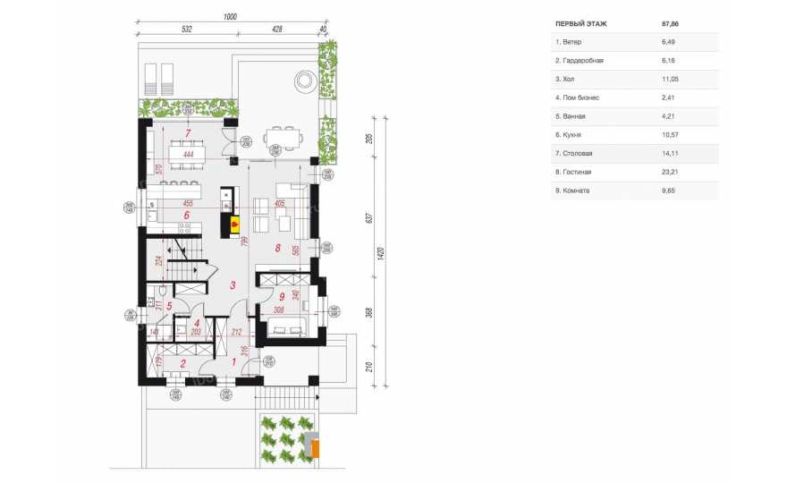 Планировка 1-го этажа проекта p1321ge