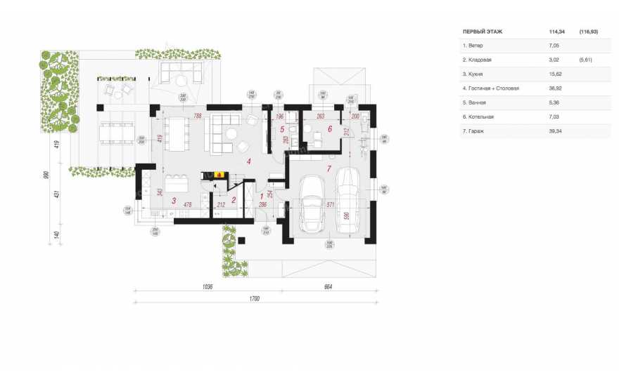 Планировка 1-го этажа проекта p1322ge