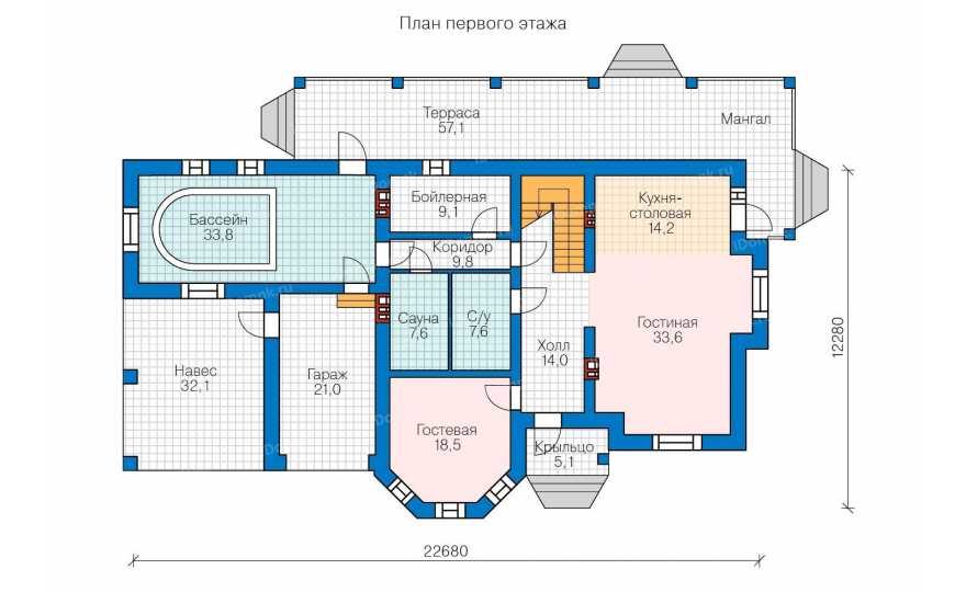 Планировка 1-го этажа проекта id1317kcl