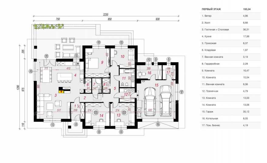 Планировка 1-го этажа проекта p1361ke