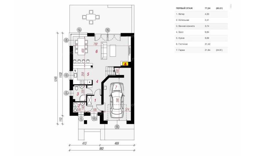 Планировка 1-го этажа проекта p1385ke