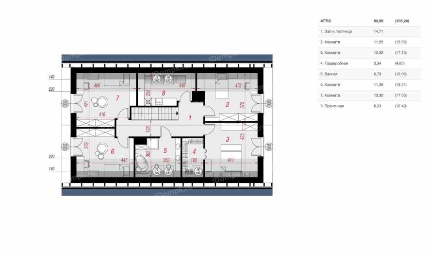 Планировка 2-го этажа проекта p1505ge