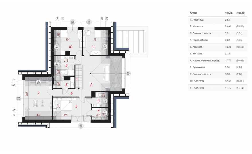 Планировка 2-го этажа проекта p1745ge