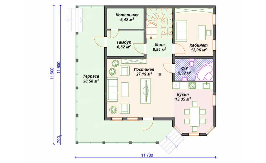 Планировка 1-го этажа проекта p1815fr