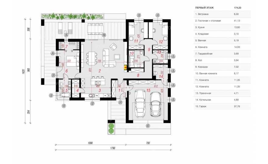 Планировка 1-го этажа проекта p2016ge