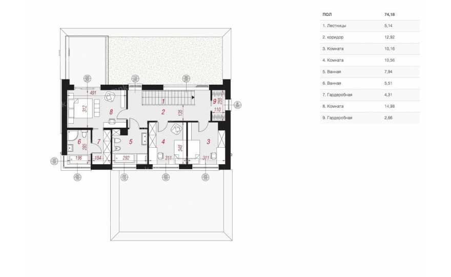 Планировка 2-го этажа проекта p2017ge