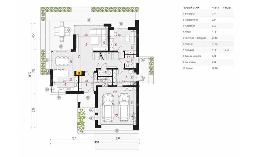 Планировка 1-го этажа проекта p2017ge