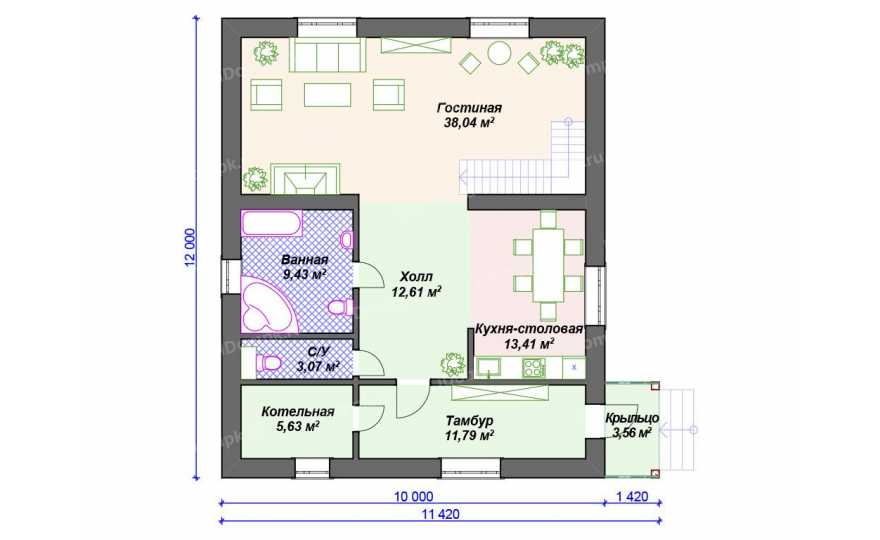 Планировка 1-го этажа проекта p2045rb