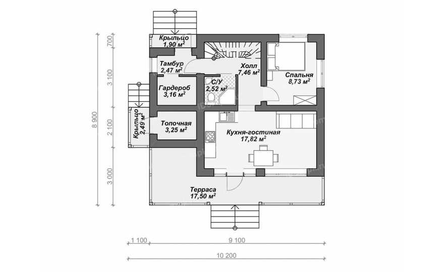 Планировка 1-го этажа проекта p2517rb