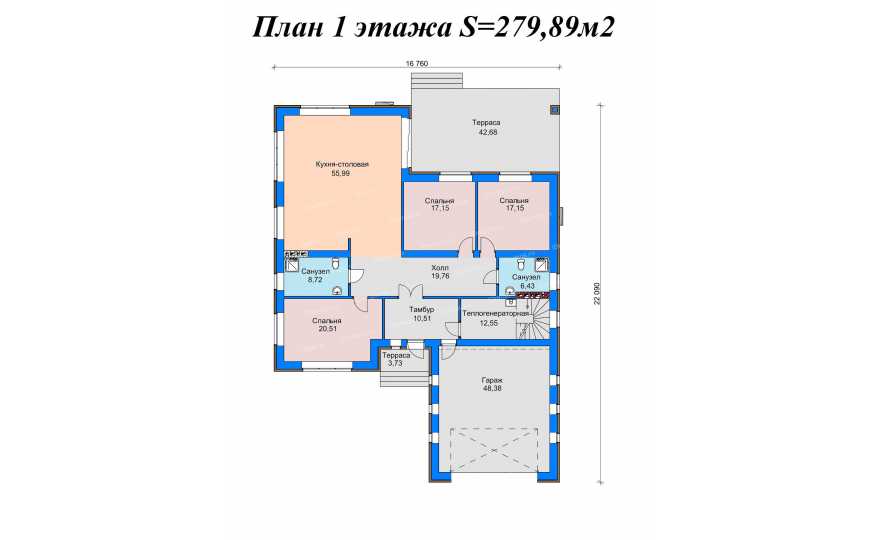 Планировка 1-го этажа проекта p2805kn