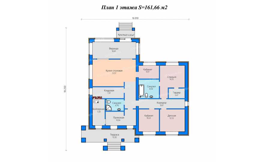 Планировка 1-го этажа проекта p3009gn