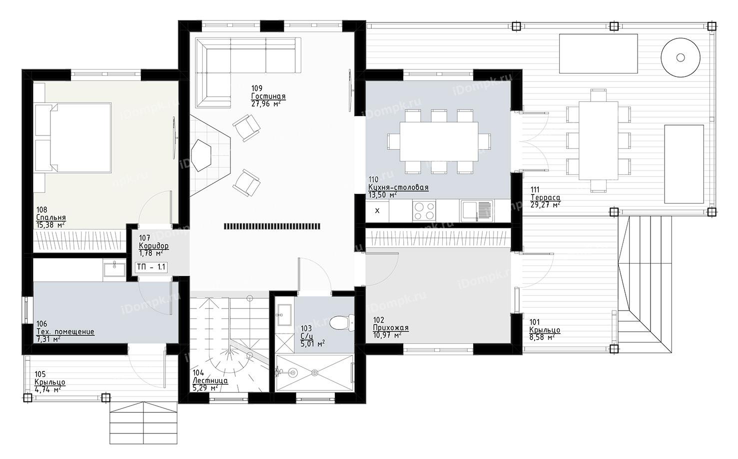 Планировка 1-го этажа проекта p3039fr
