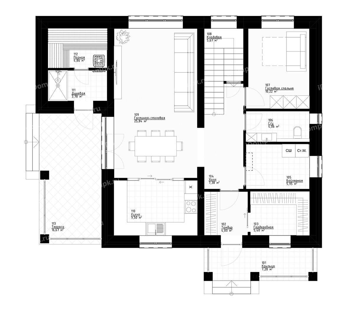 Планировка 1-го этажа проекта p3040gn