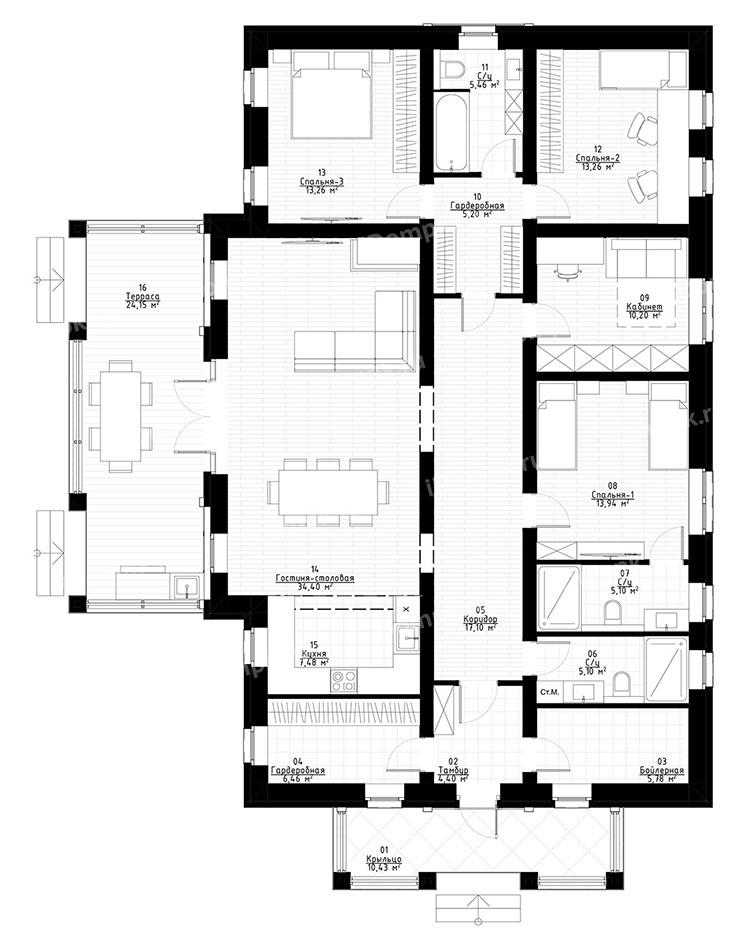 Планировка 1-го этажа проекта p3046gch