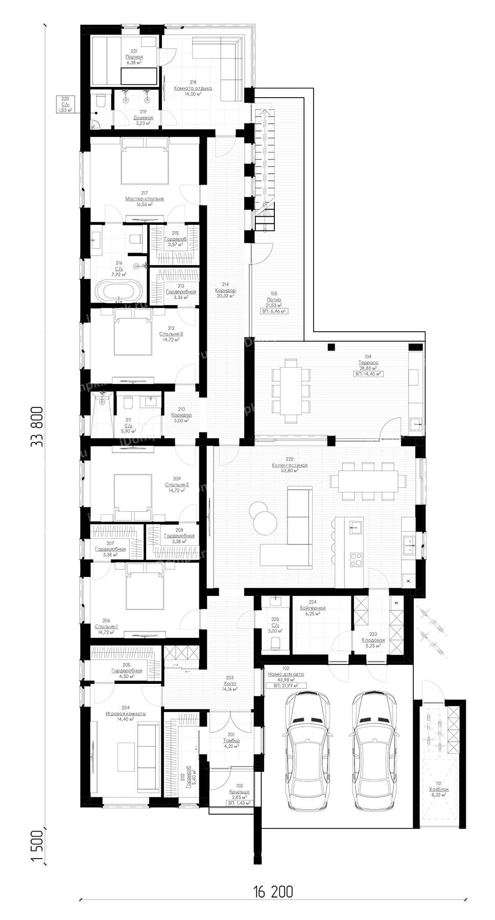 Планировка 1-го этажа проекта p3049gh