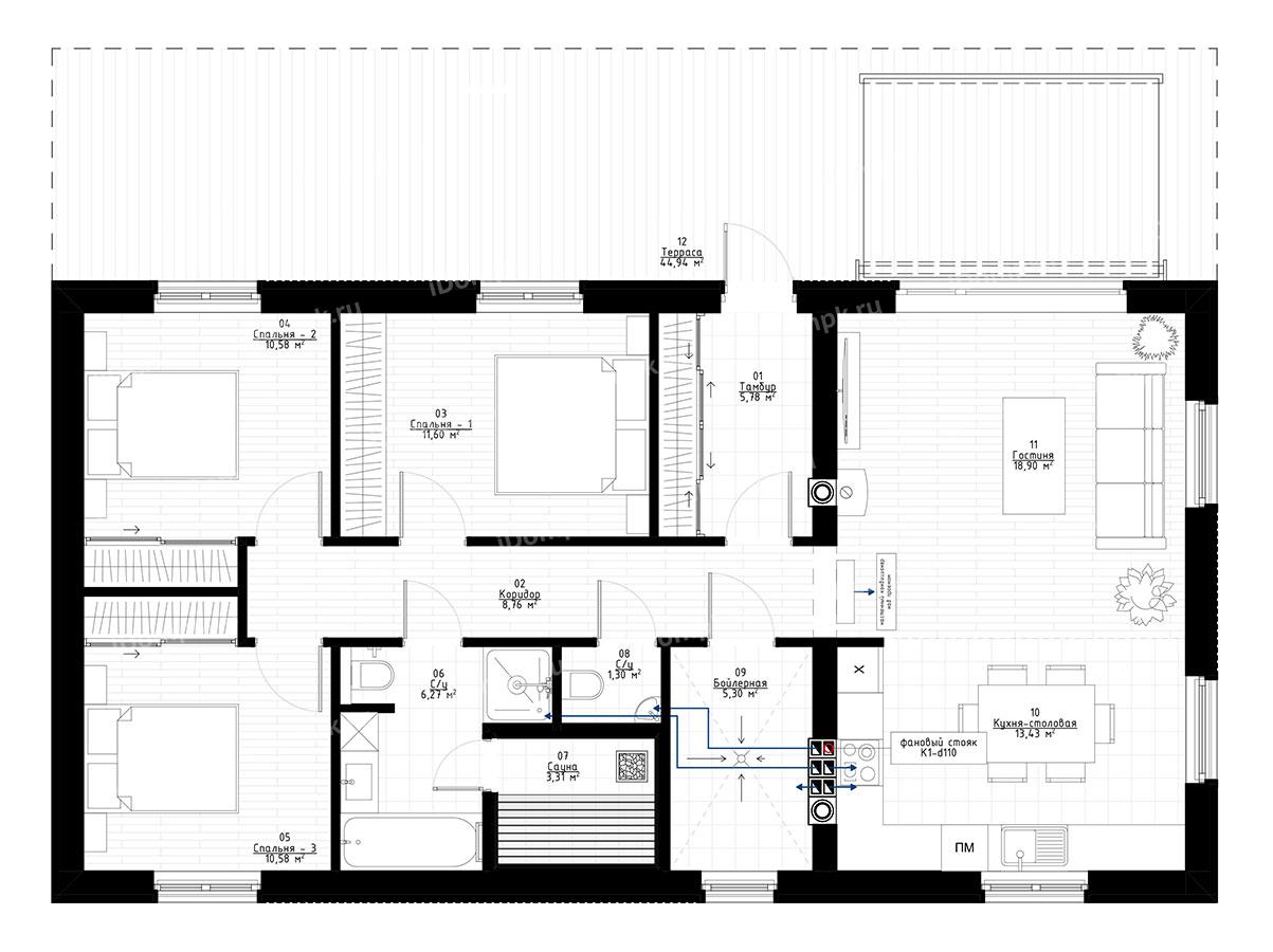 Планировка 1-го этажа проекта p3049ge