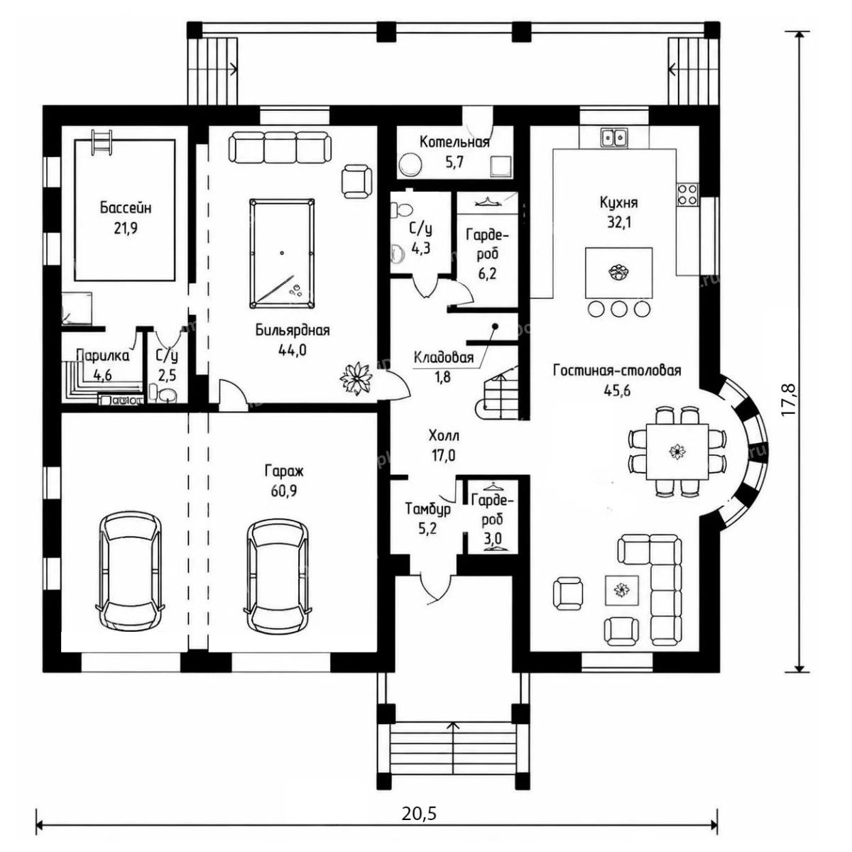Планировка 1-го этажа проекта p3058gc
