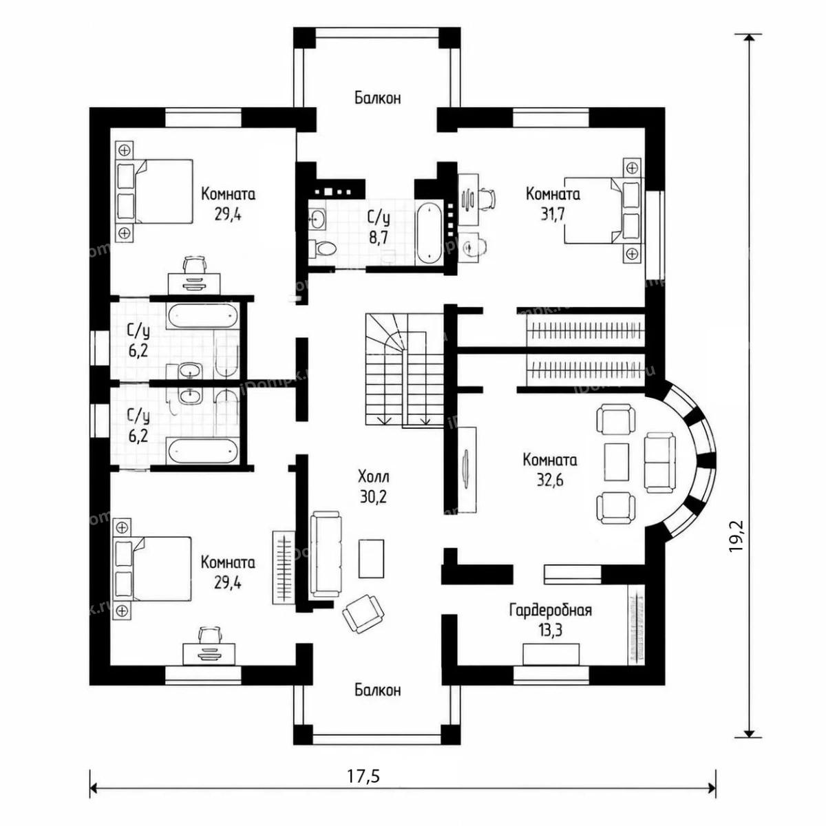 Планировка 2-го этажа проекта p3058gc