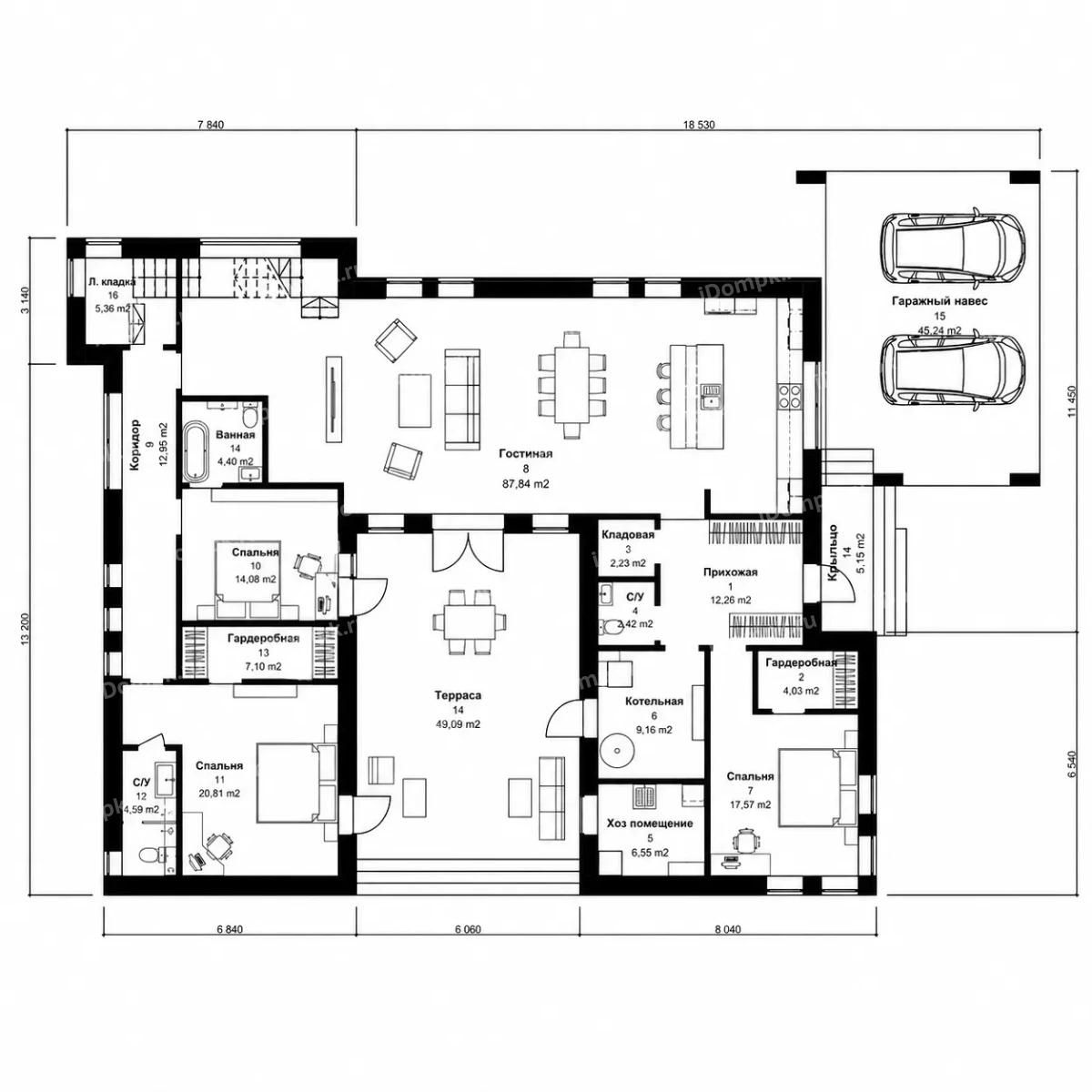 Планировка 1-го этажа проекта p3064gh