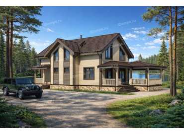 Проект дома на винтовых сваях с большой верандой и 5 спальнями