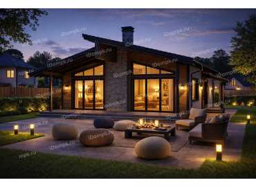 Проект одноэтажного дома до 100 кв с 3 спальнями и большими окнами