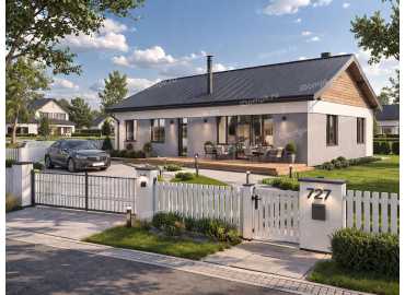 Проект одноэтажного дома с сауной, 4 спальнями и кухней-гостиной