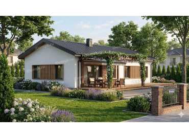 Проект небольшого одноэтажного дома с сауной, 3 спальнями и кухней-гостиной